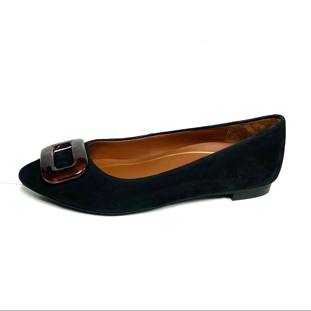 Vionic Womens Gem Amanda Ballet Flats Pointed Toe Buckle Black Suede Size 6